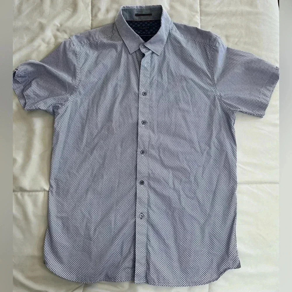 Ted Baker Mens Shirt Size 4 Geometric Print Button Down Short Sleeve